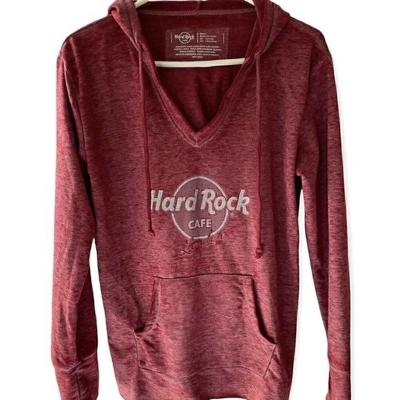 London Hard Rock Cafe Long Sleeve Red Lightweight Hoodie Women’s Size Small - Picture 3 of 6